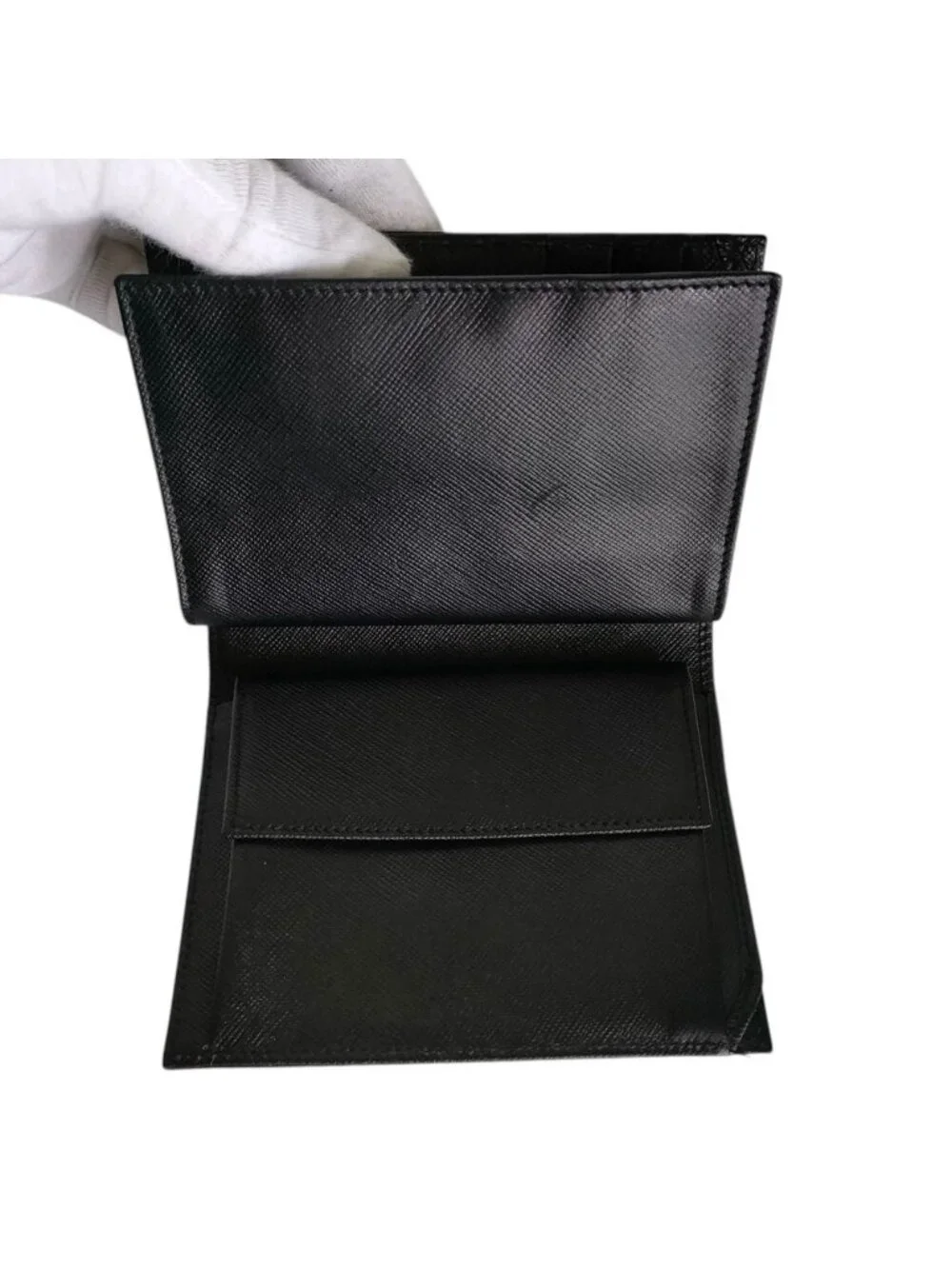 Prada Nylon Saffiano Leather Compact Wallet Bifold Black